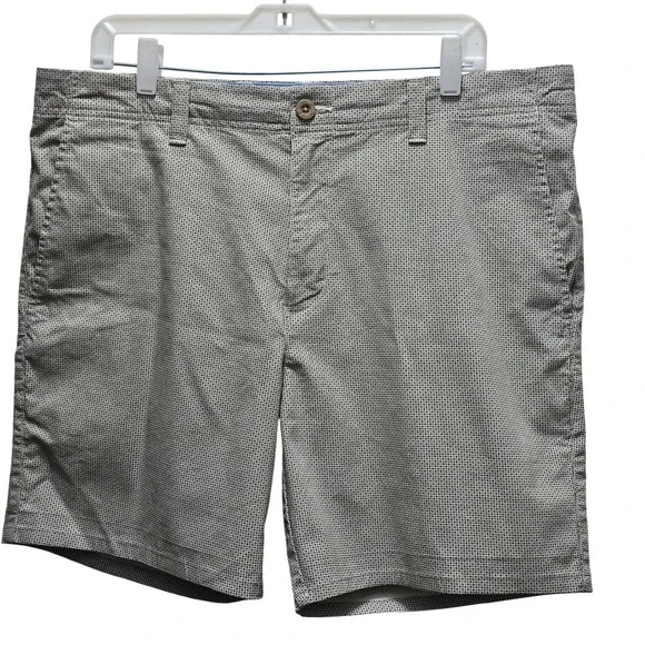 ROWM Mens Size 38 Geometric Micro Print Chino Shorts Grey White Stretch Cotton - Picture 1 of 6